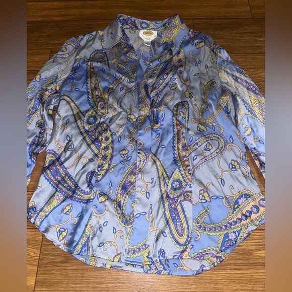 Vintage Talbots Stretch Paisley Print Silk Blend Button Up Women 10 - Picture 2 of 7